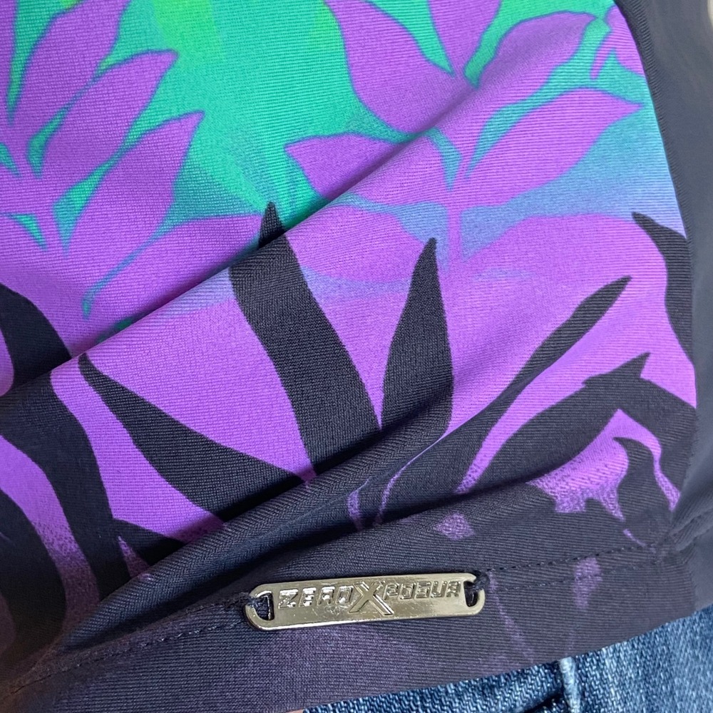 ZeroXposur Womens Tropical Leaf Racerback Tankini Top Grey Purple Size S - Picture 5 of 6